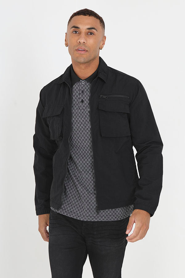 Black Lightweight Utility Style Shacket