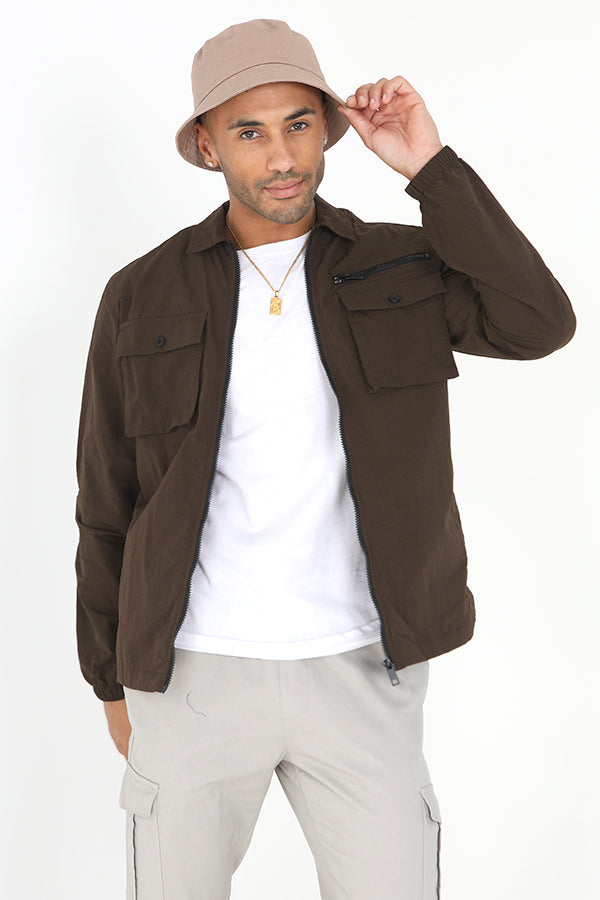 Mocha Lightweight Utility Style Shacket