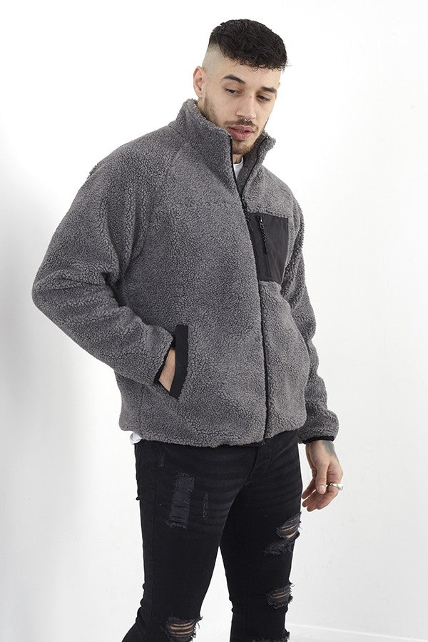 Borg Funnel Neck Pocket Detail Jacket