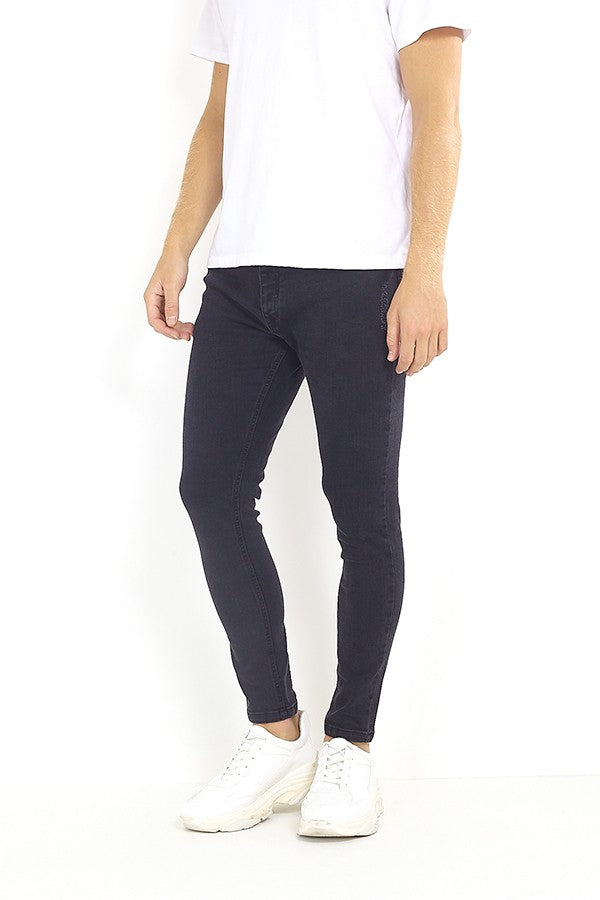 Checkerboard Detail Dark Charcoal Skinny Jeans