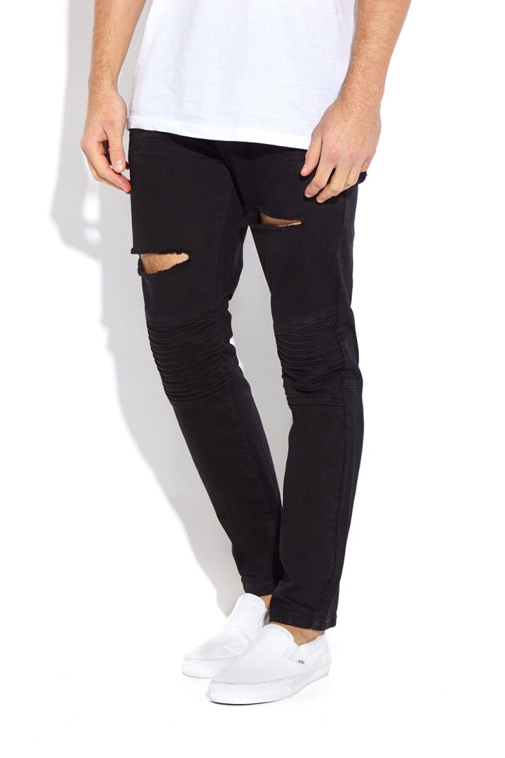 Black Denim Biker Ripped Skinny Jeans