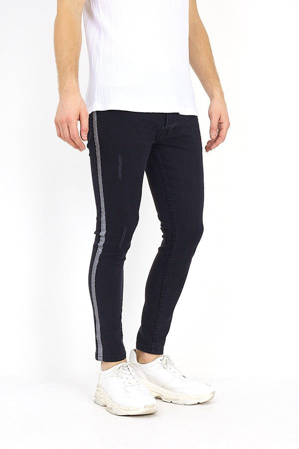 Charcoal Wash Side Tape Skinny Jeans