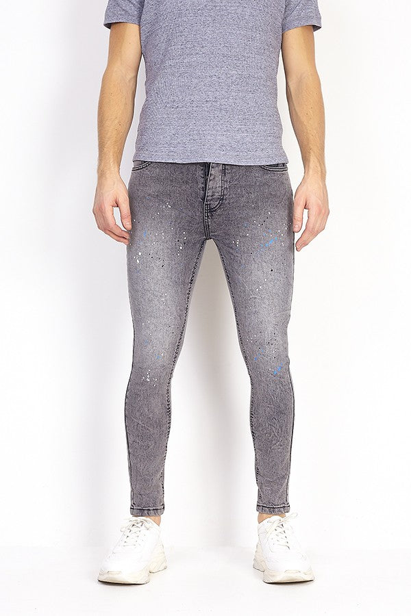 Paint Splatter Detail Grey Acid Wash Skinny Jeans