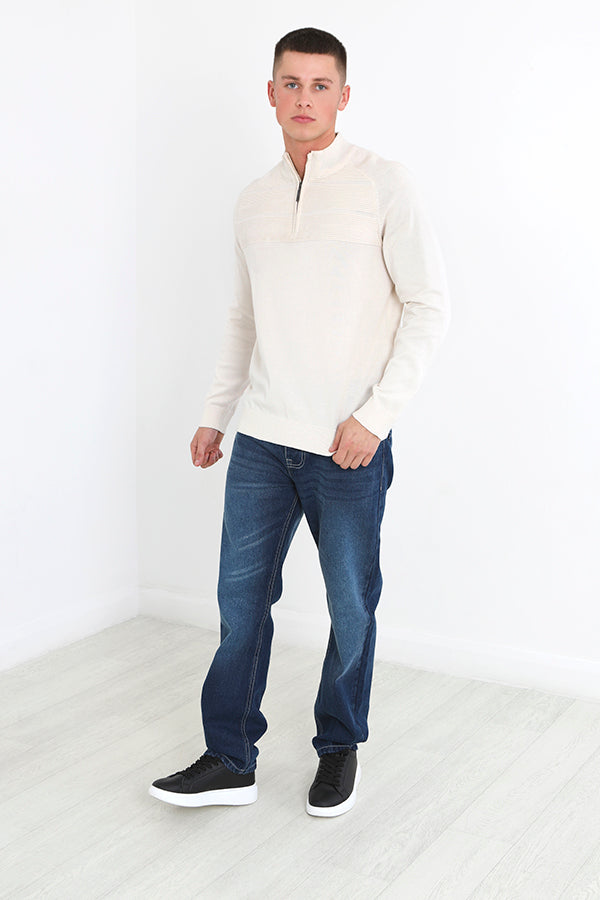 Mid Blue Wash Loose Fit Full Length Denim Jeans