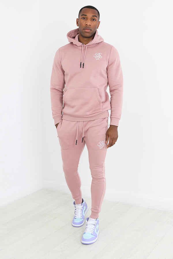 Dusky Pink Embroidery Detail Slim Fit Tracksuit