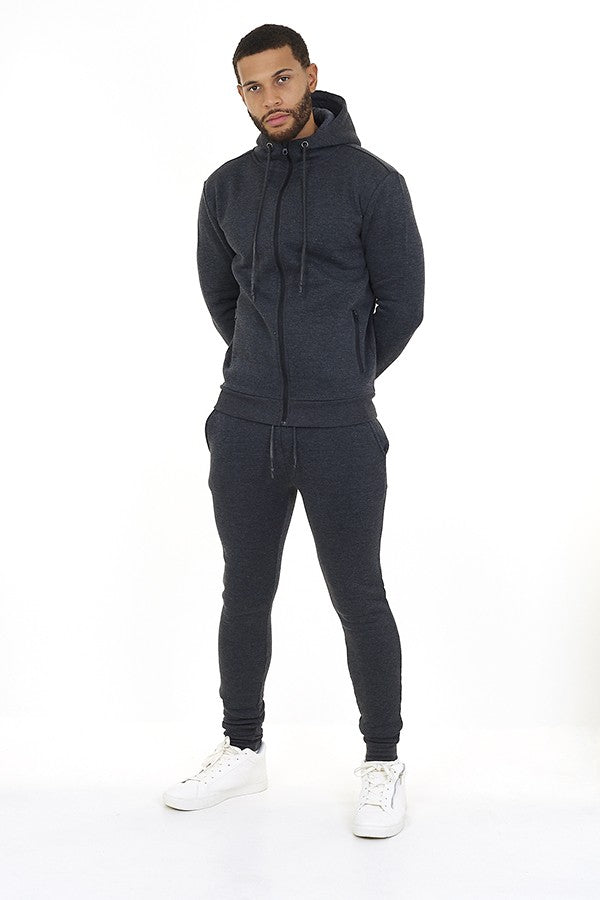 Charcoal Marl High Neck Zip Sweat And Jogger Tracksuit