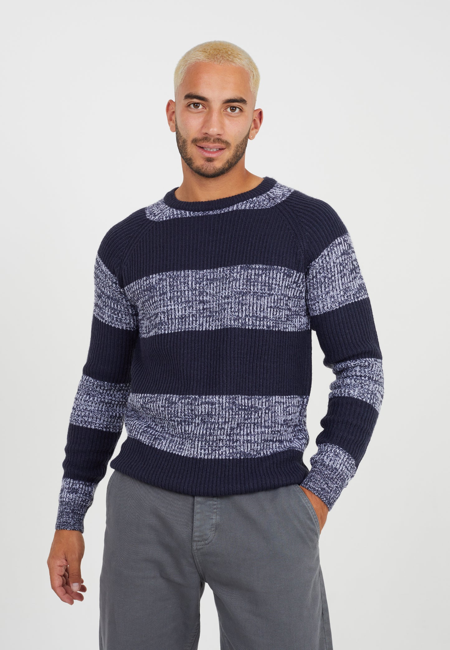Crew Neck Jumper With Contrast Knitted Stripe