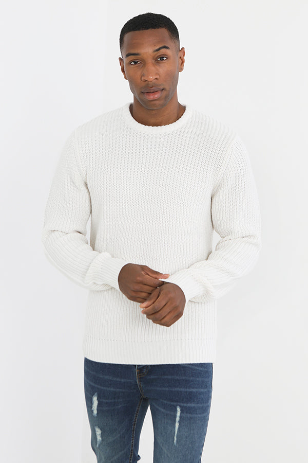 Rib Cuff Cardigan Stitch Crew Neck Jumper