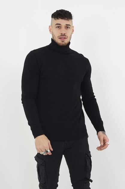 High Roll Neck Long Sleeve Flat Knit Jumper