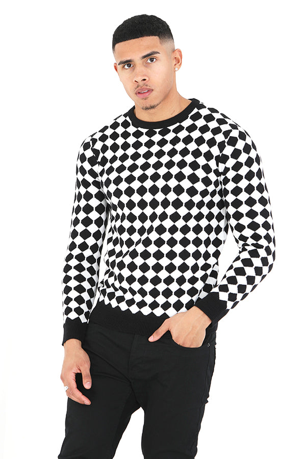 All Over Checkered Pattern Crew Neck Jumper