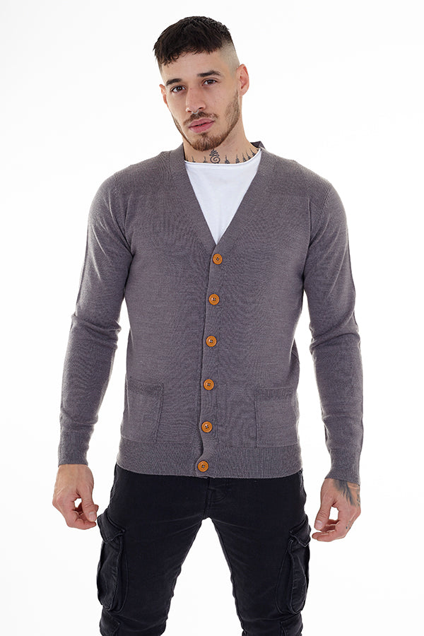 Plain Button Through Knitted Cardigan