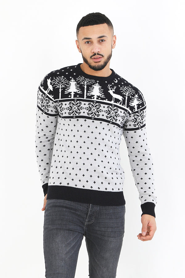 Silver/Navy Fairisle Design Novelty Christmas Jumper