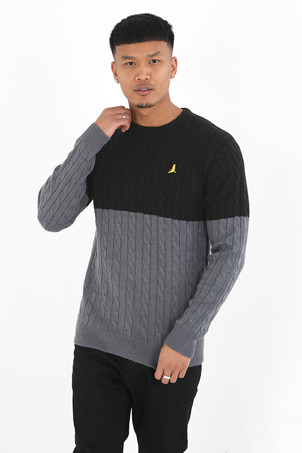 Colour Block Embroidery Detail Cable Knitted Jumper
