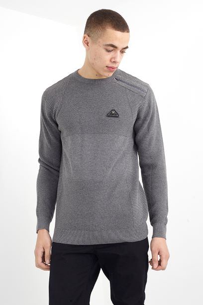 Zip Detail Rib Stitch Panel Crew Neck Jumper