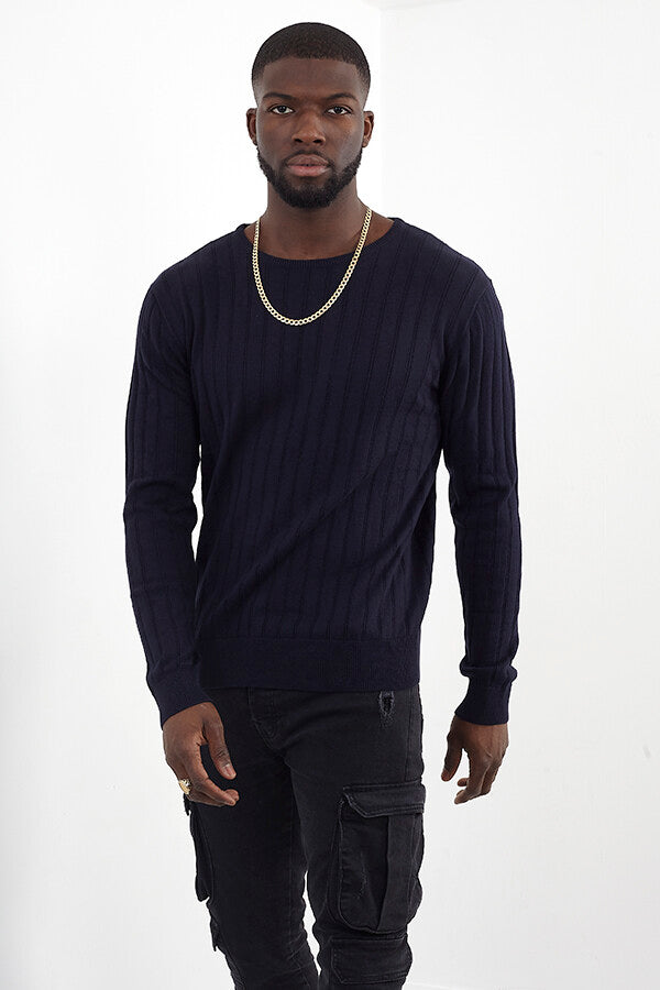 Vertical Ribbed Long Sleeve Crew Neck Knitted Top