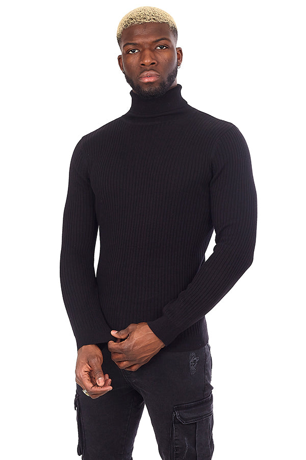 Monochrome Ribbed Cotton Roll Neck Jumper