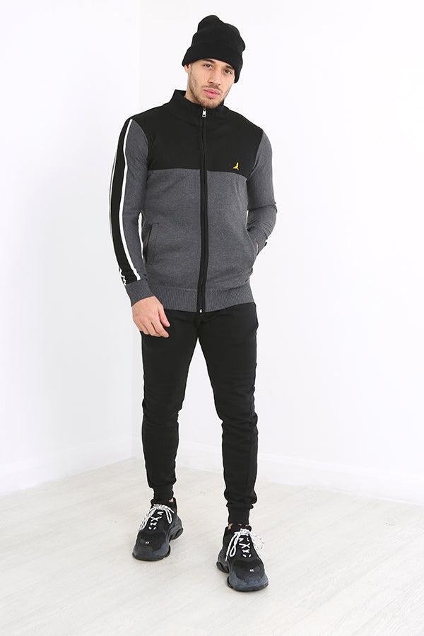Block Colour Bird Embroidery Zip Through Knit Jumper