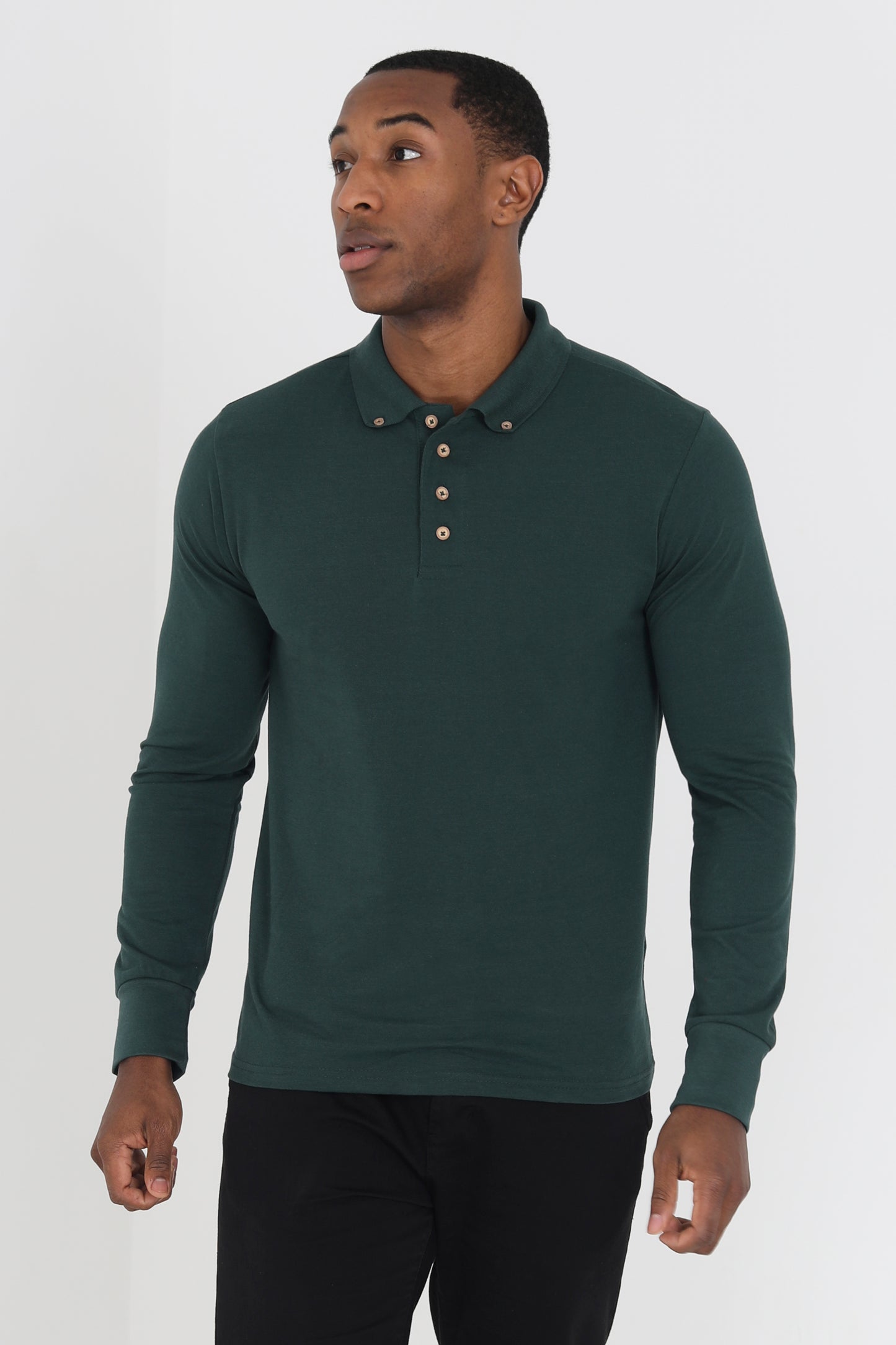 Long Sleeve Button Neck Polo Shirt