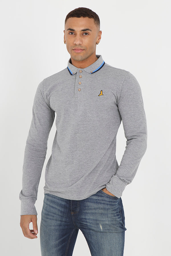 Contrast Collar Polo Neck Long Sleeve Top