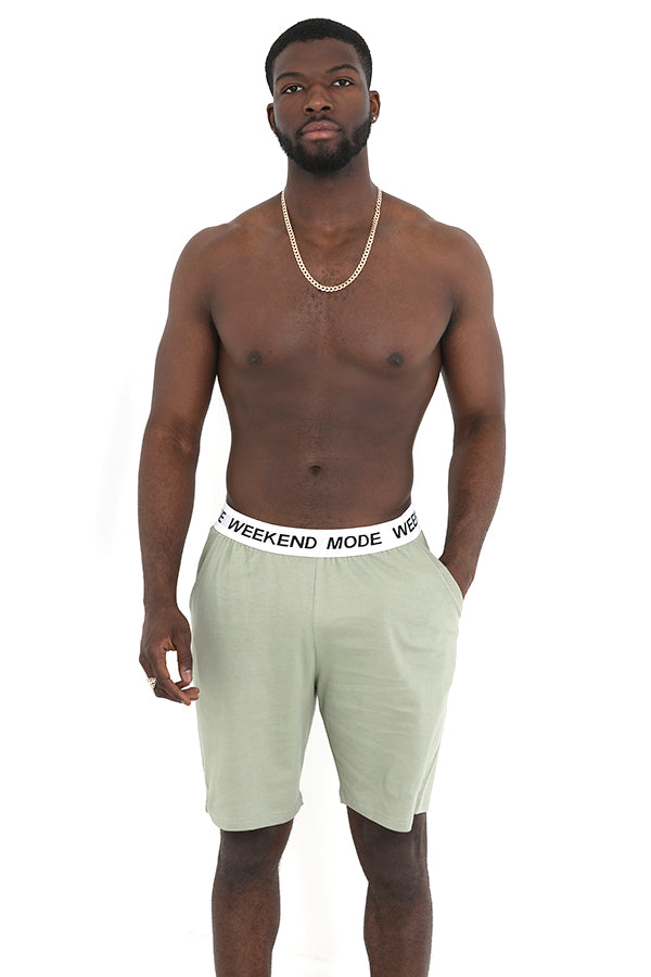 Sage 'Weekend Mode' Slogan Jersey Lounge Shorts