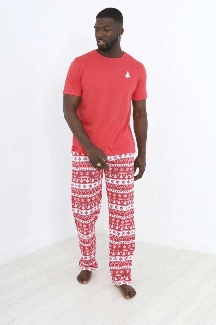 Red Christmas Tree Fairisle Print Pyjama Set