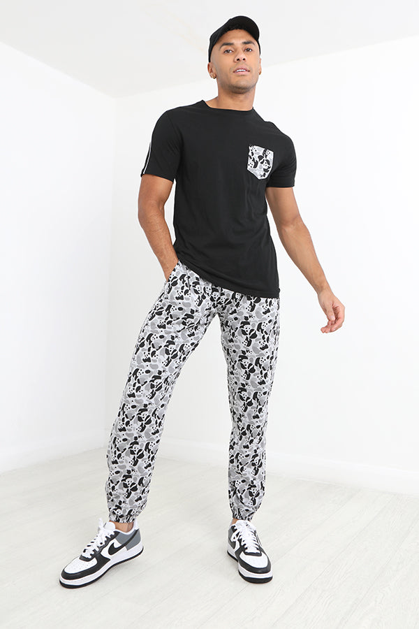 Black And White Panda Print Crew Neck Lounge Set