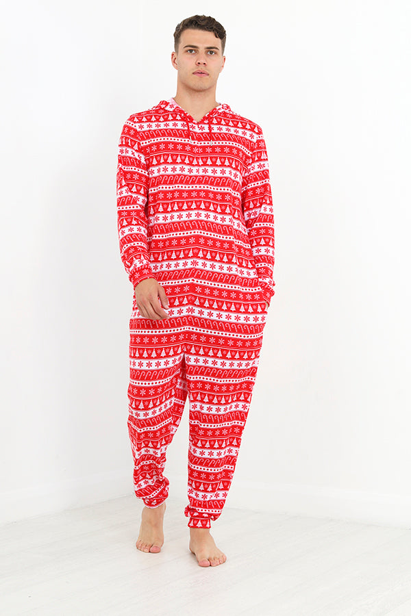 Red Christmas Fairisle Print Hooded Onesie
