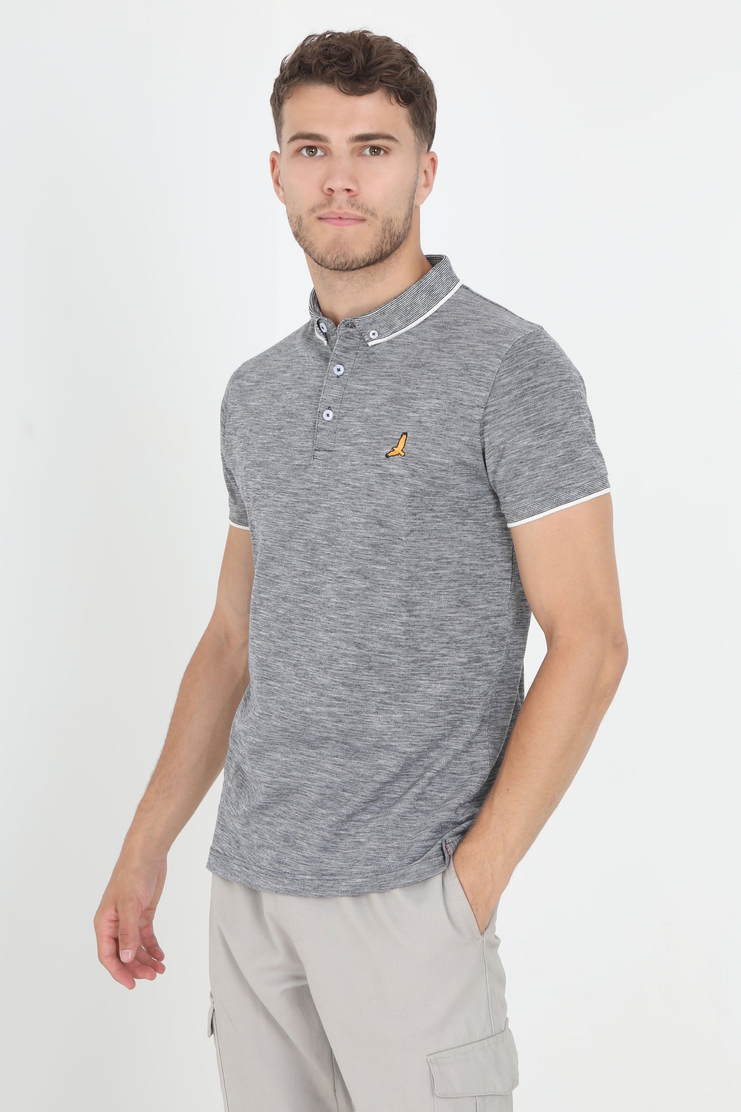 Short Sleeve Pique Slub Contrast Trim Polo Shirt