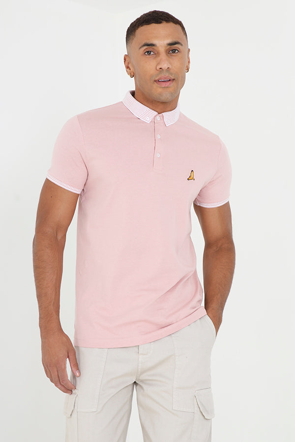 Jacquard Collar Short Sleeve Jersey Polo Shirt