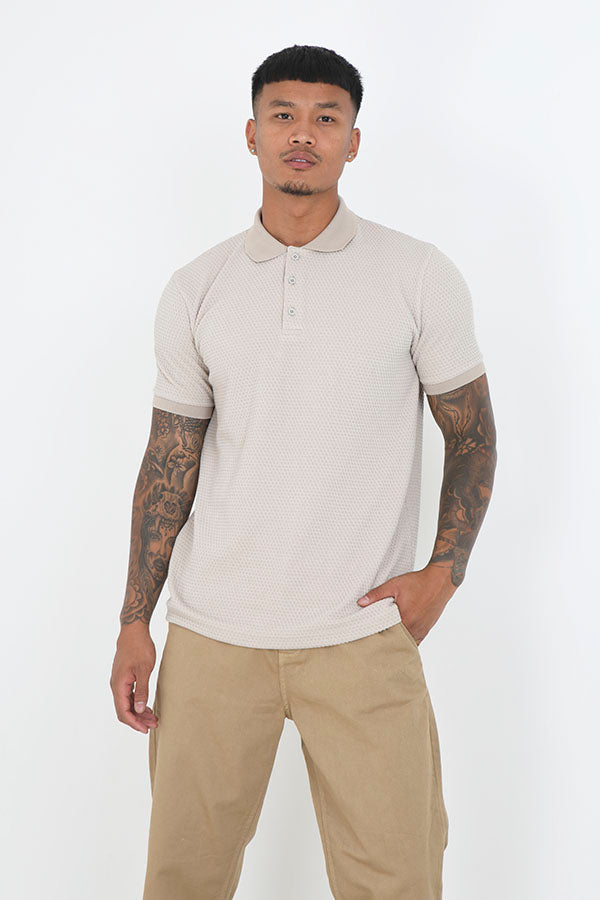 Textured Jacquard Pattern Polo Neck Top