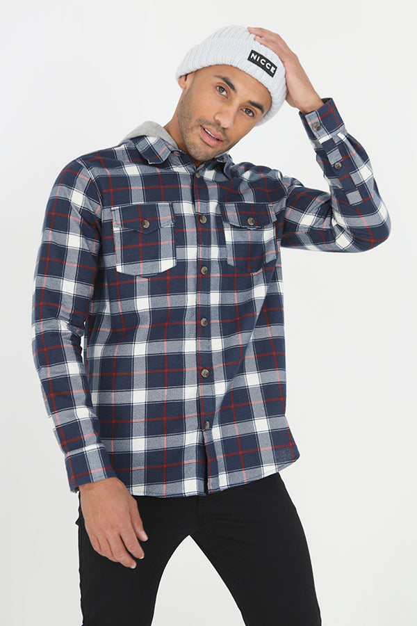 Fixed Hood Check Design Brushed Cotton Shirt