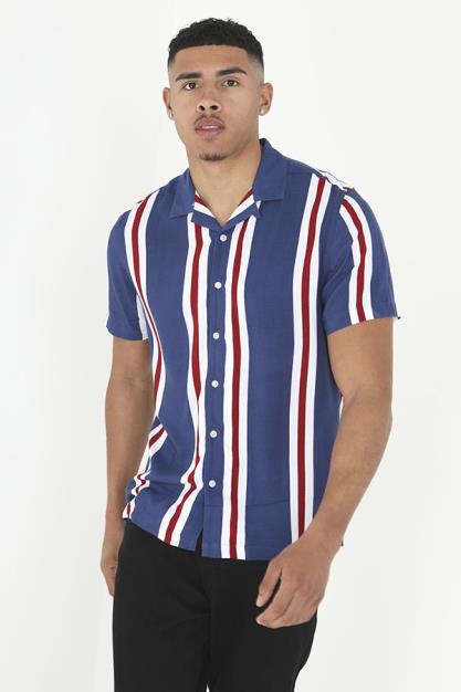 Striped Pattern Detail Short Sleeve Shirt