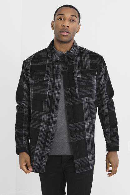 Jet Black Pocket Detail Button Through Check Shacket