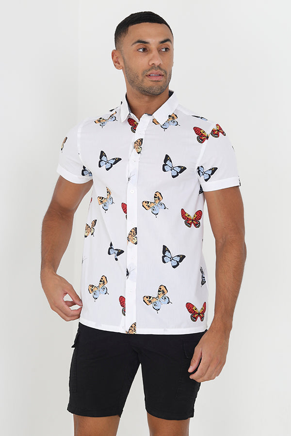 Butterfly Print Short Sleeve Shirt