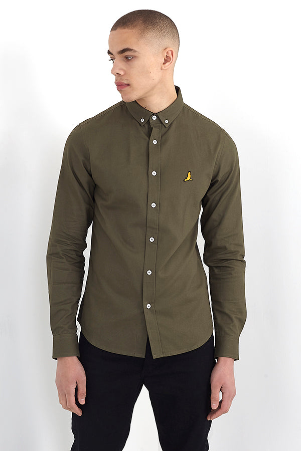 Long Sleeve Chest Emblem Button Through Shirt