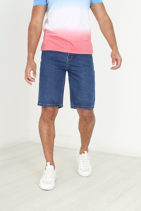 Mid Blue Wash Loose Fit Denim Shorts