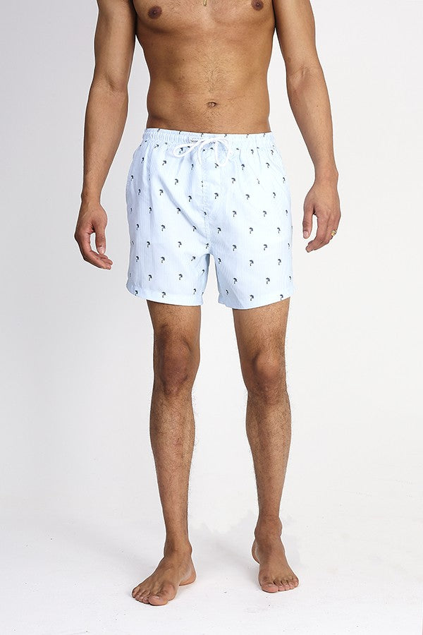 Palm Tree Print Striped Swim Shorts