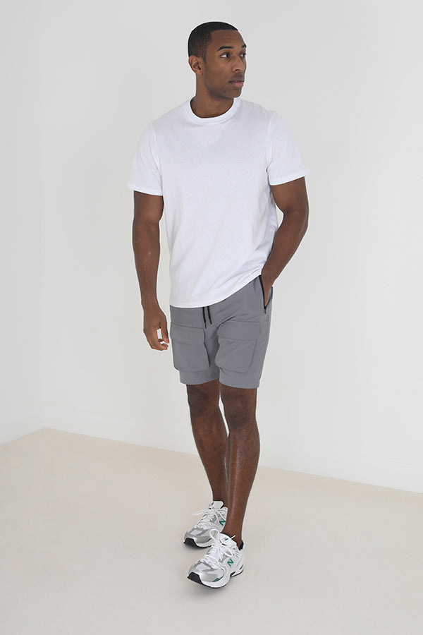 Dark Grey Zip/Velcro Detail Cargo Style Shorts