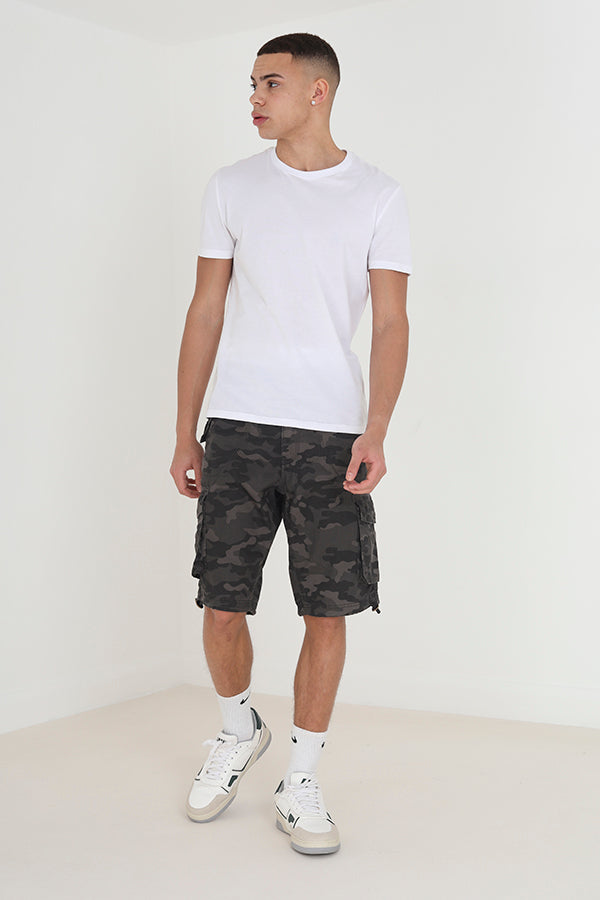 Grey Camo Relaxed Fit Cargo Shorts