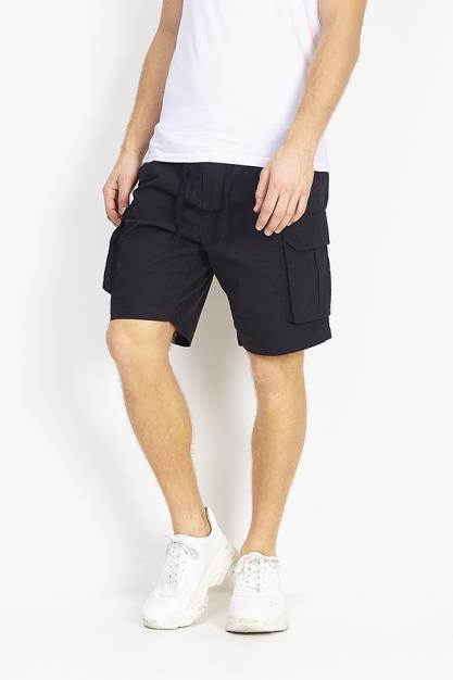 Black Cotton Canvas Pocket Detail Cargo Shorts