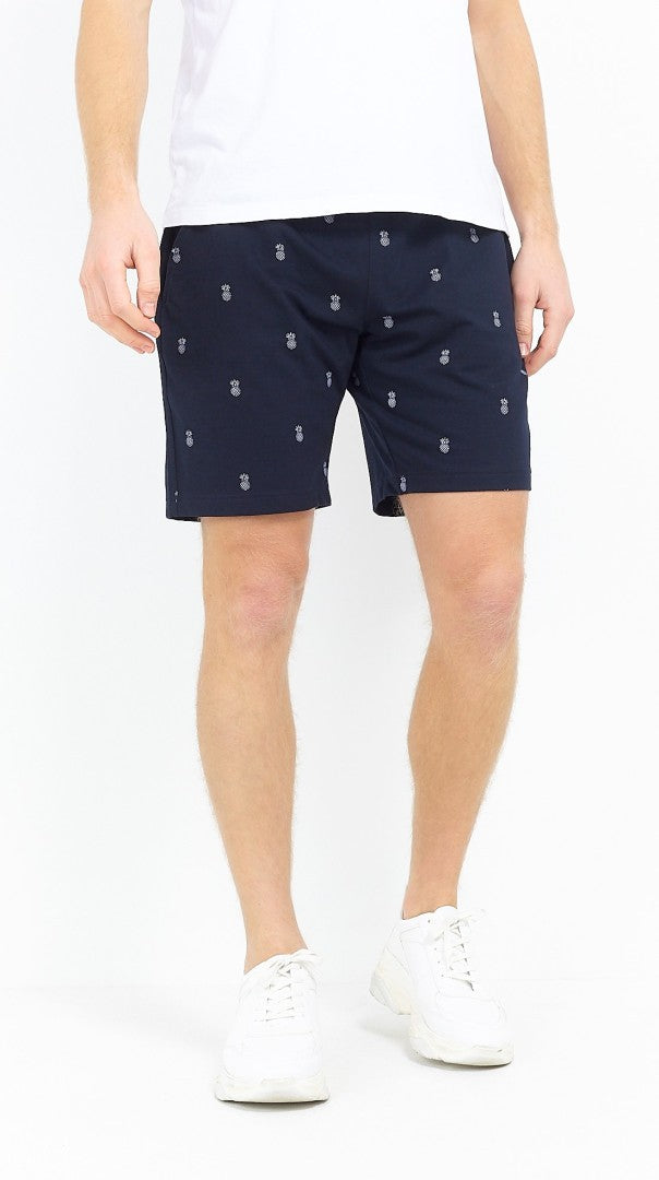 Pineapple Print Navy Jersey Shorts