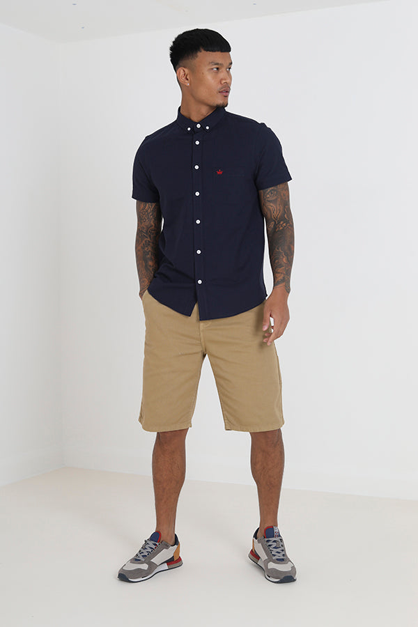 Stone Cotton Twill Utility Cargo Shorts