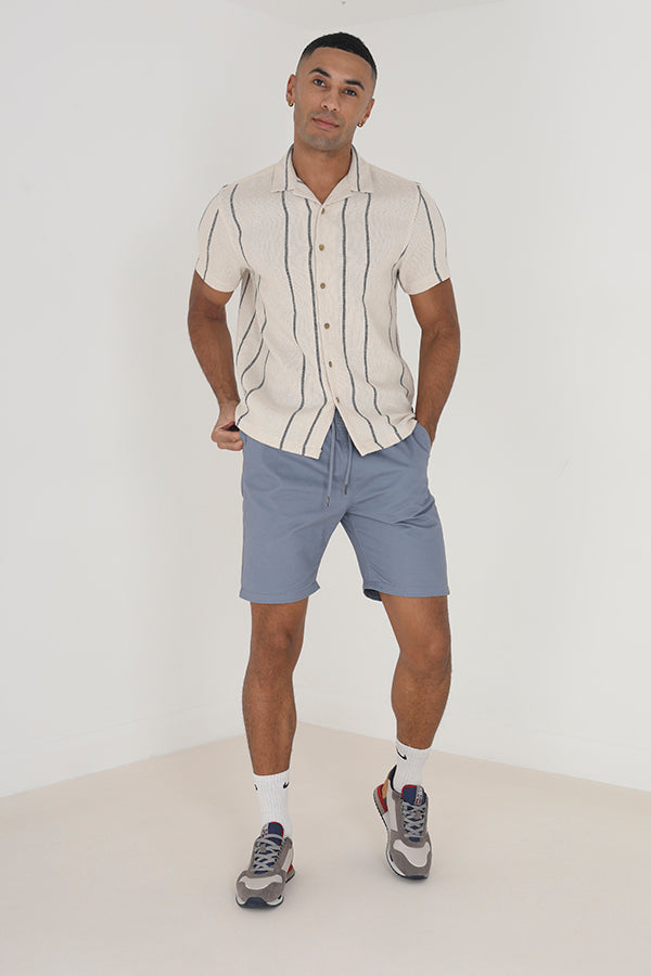 Pale Blue Turn Up Hem Cotton Twill Chino Shorts