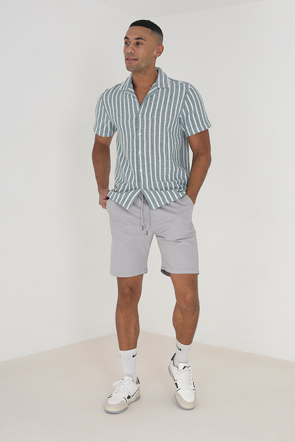 Grey Turn Up Hem Cotton Twill Chino Shorts