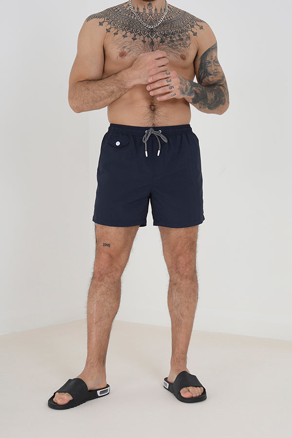 Navy Elasticated Waistband Taslan Swim Shorts