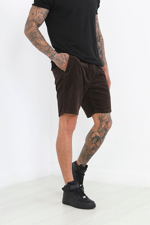 Brown Drawcord Detail Corduroy Shorts