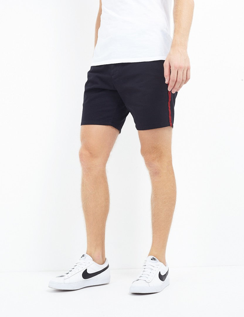 Striped Tape Detail Cotton Twill Shorts