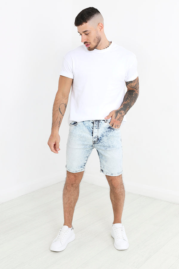 Blue Acid Wash Skinny Fit Denim Shorts