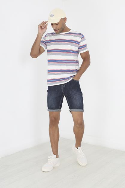 Dark Blue Wash Turn Up Hem Denim Shorts