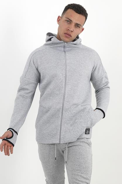 Higher Neckline Cuff Detail Zip Through Hoodie